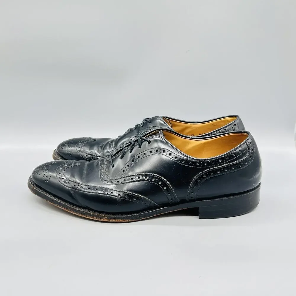 Johnston & Murphy Shoes Mens 11.5 Black Leather Aristocraft Wingtip Oxford Dress